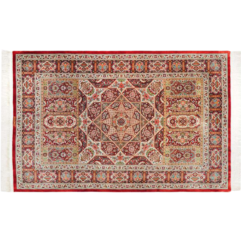 Alfombra persa de seda – Diseño geométrico, hecha a mano en Qom